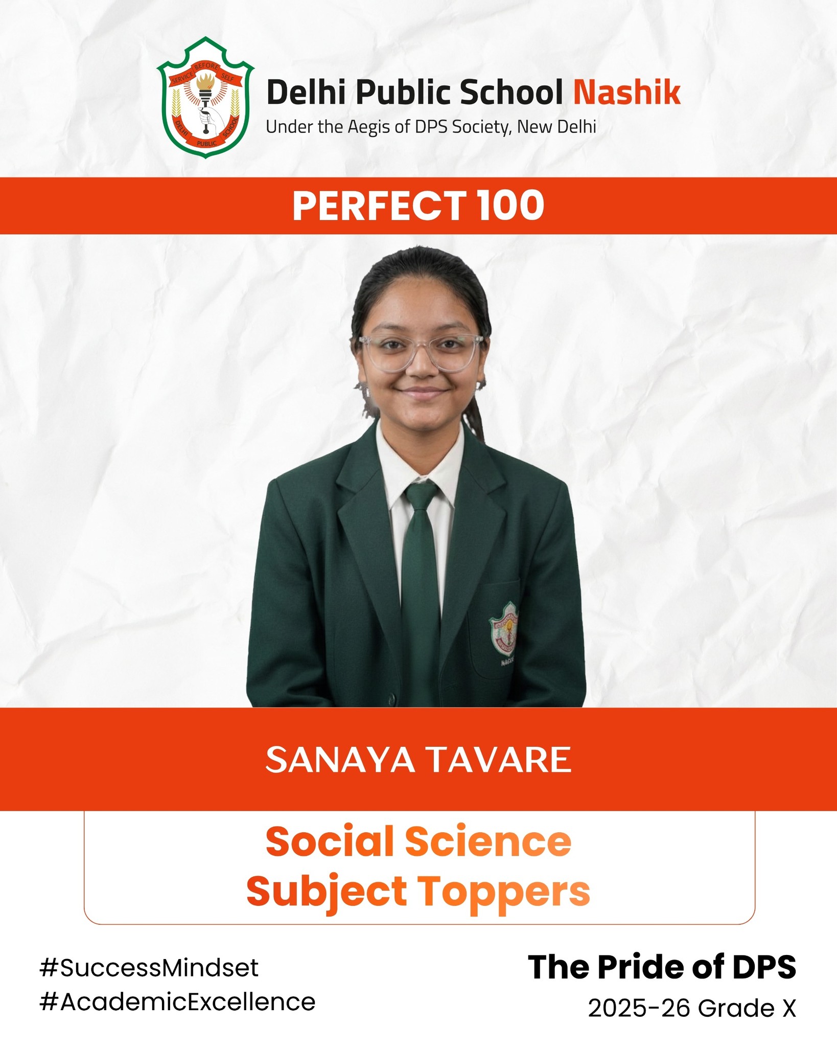 Perfect 100 in Social Science!  | DPS Nashik CBSE Grade X Topper 2025–26