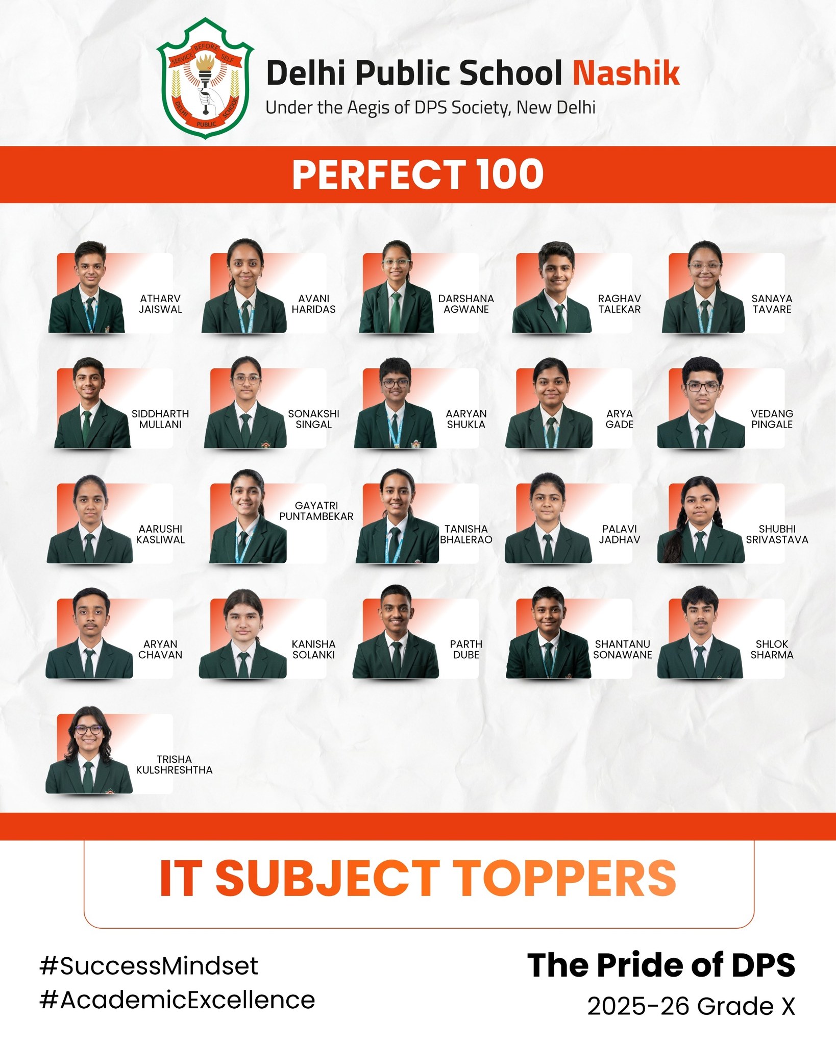 IT Subject Toppers – Perfect 100 Achievers | Grade X (2025–26)