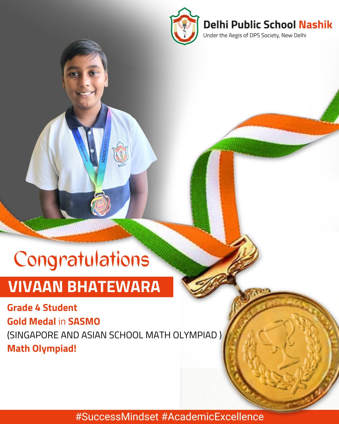 Vivaan Shines at SASMO 2025! 🌟 Gold Medal Math Marvel from DPS Nashik
