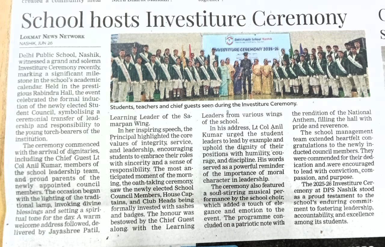 Investiture Ceremony 2025-26 Held with Dignity and Pride at DPS Nashik