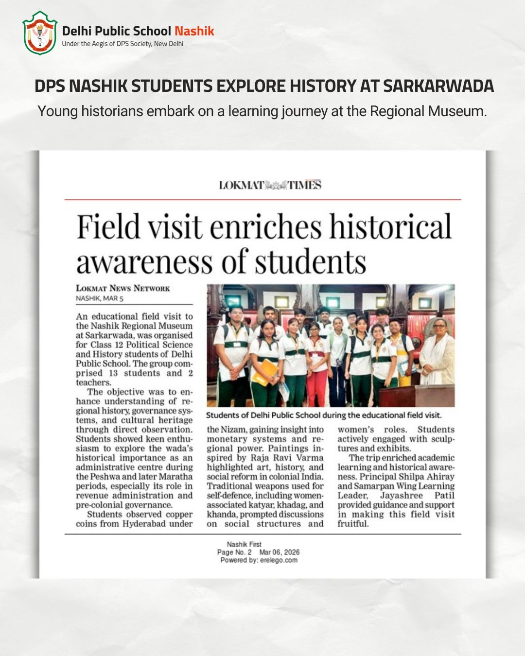 Learning Beyond the Classroom 📚 | DPS Nashik Students Visit Nashik Regional Museum
